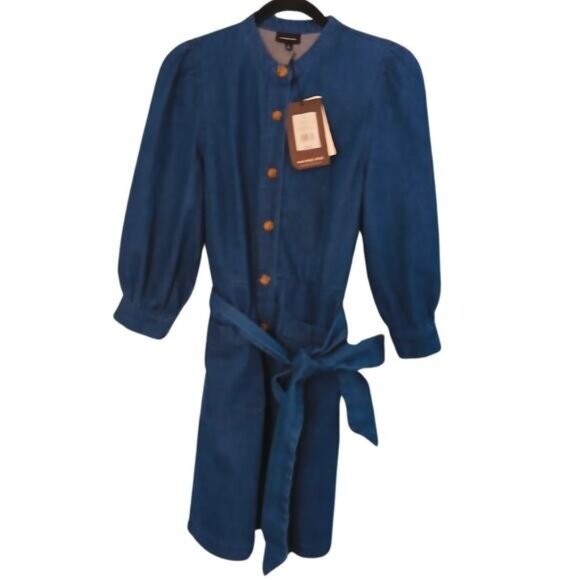 Who What Wear Dresses & Skirts - New Who What Wear Dress Small Blue Denim Mini Button Up Tie 3/4 Length Sleeve
